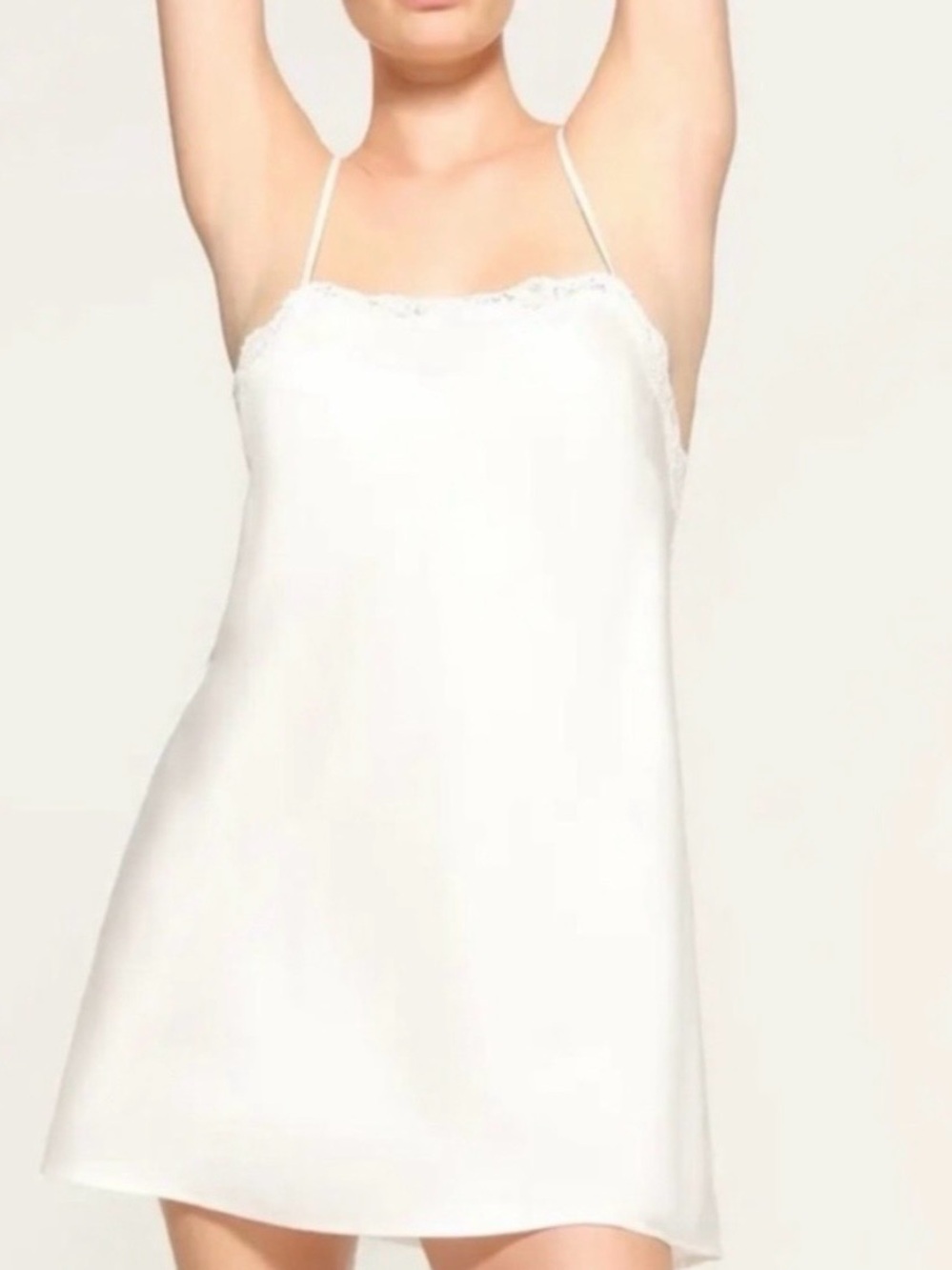 SKIMS Satin Chemise Slip in White with Lace Trim